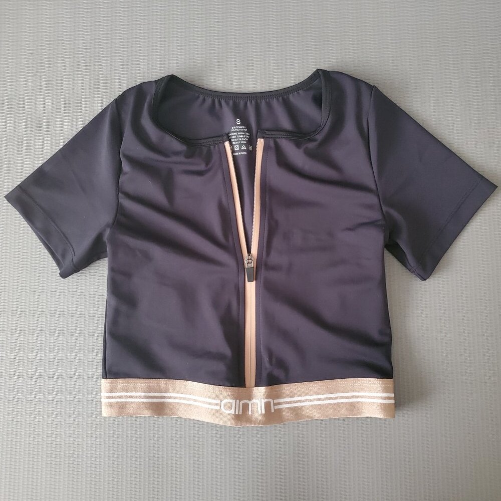 Aim'n Sportswear Black Zip Up Crop Top Size S